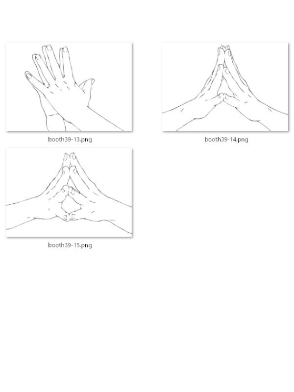 39.様々なアングルからの指先・手のひらを合わせた手【イラスト・漫画用素材】無料サンプルあります