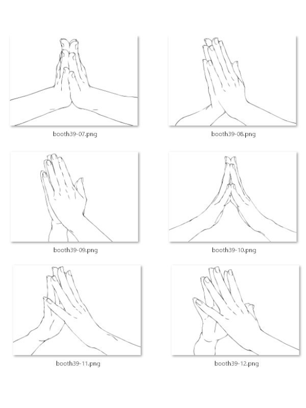 39.様々なアングルからの指先・手のひらを合わせた手【イラスト・漫画用素材】無料サンプルあります