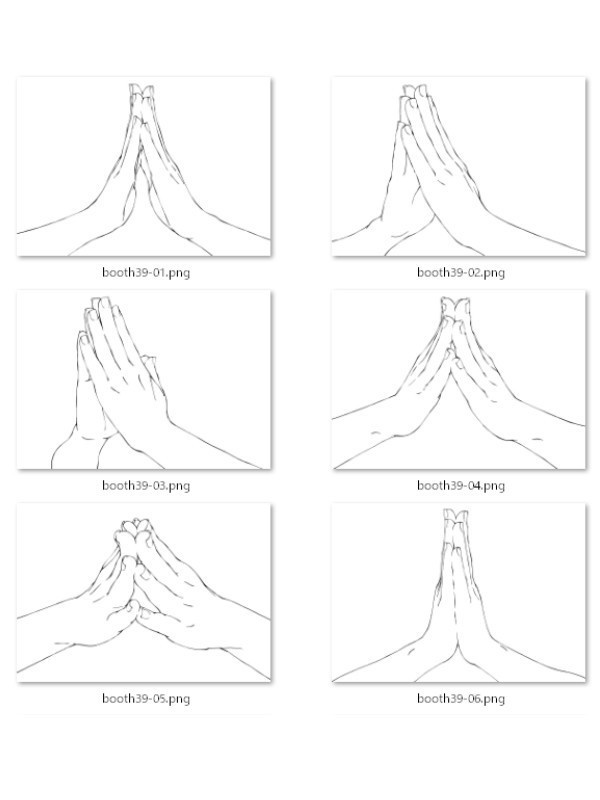 39.様々なアングルからの指先・手のひらを合わせた手【イラスト・漫画用素材】無料サンプルあります
