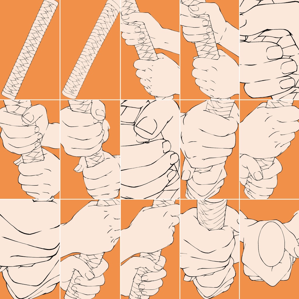 42.様々なアングルからの刀を握る手【イラスト・漫画用素材】無料サンプルあります