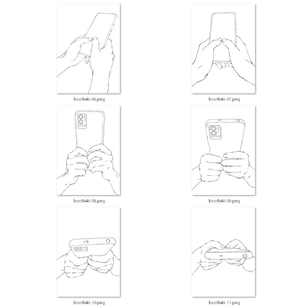 46.様々なアングルからの両手でスマホを持つ【イラスト・漫画素材】無料サンプルございます