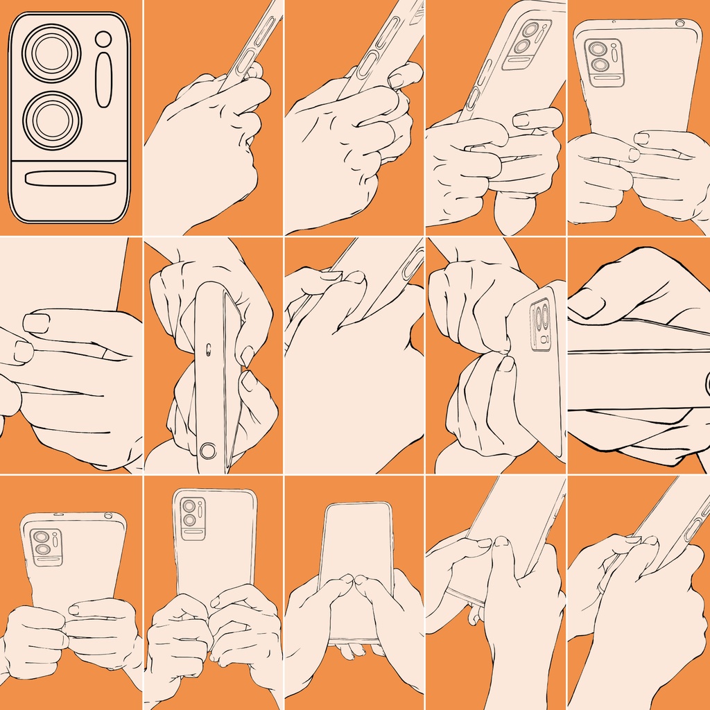 46.様々なアングルからの両手でスマホを持つ【イラスト・漫画素材】無料サンプルございます