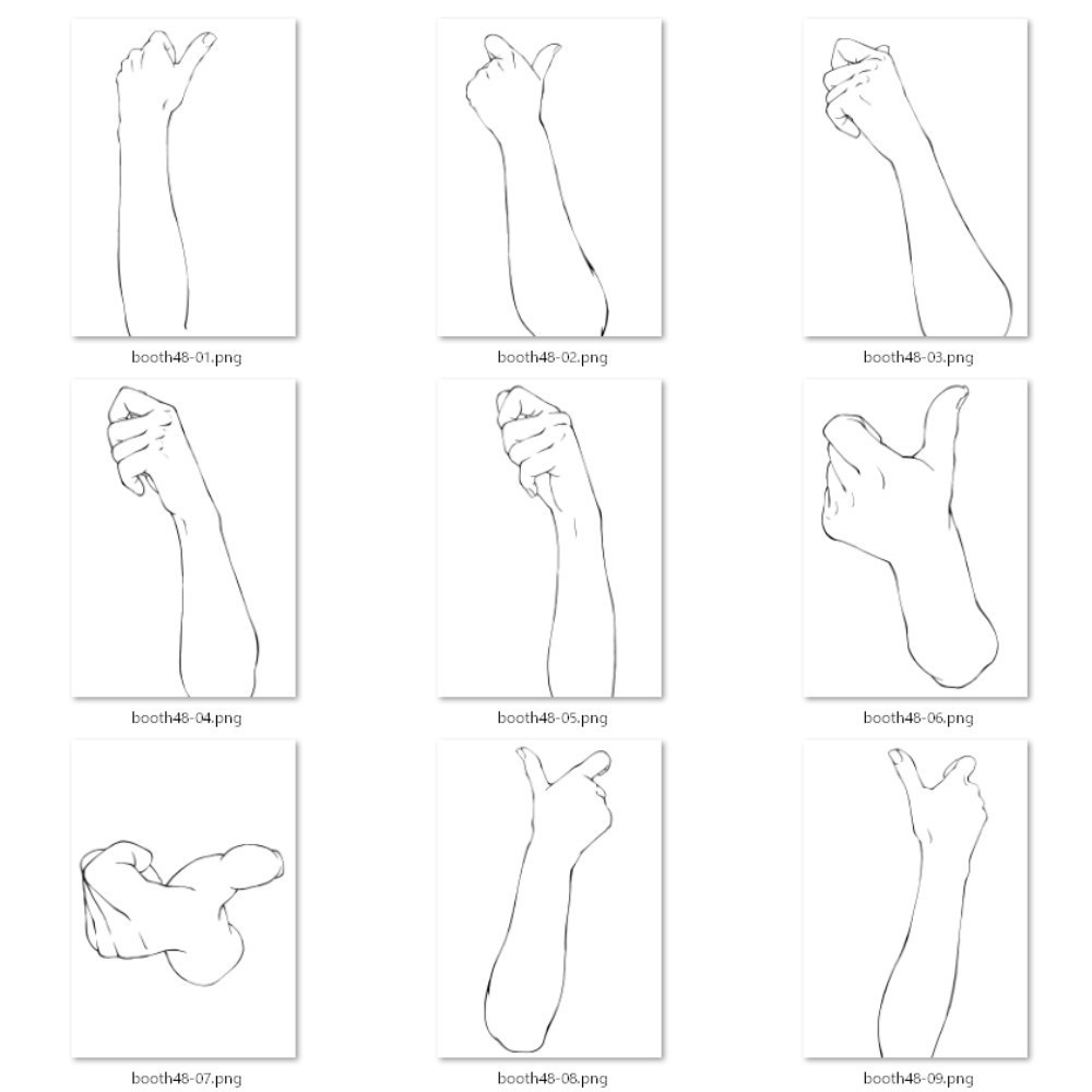 48.様々なアングルからの考えるポーズの手【イラスト・漫画用素材】無料サンプルございます