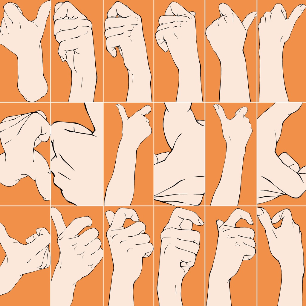 48.様々なアングルからの考えるポーズの手【イラスト・漫画用素材】無料サンプルございます