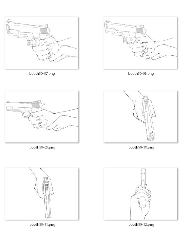 50.様々なアングルからの銃と手【イラスト・漫画用素材】無料サンプルございます