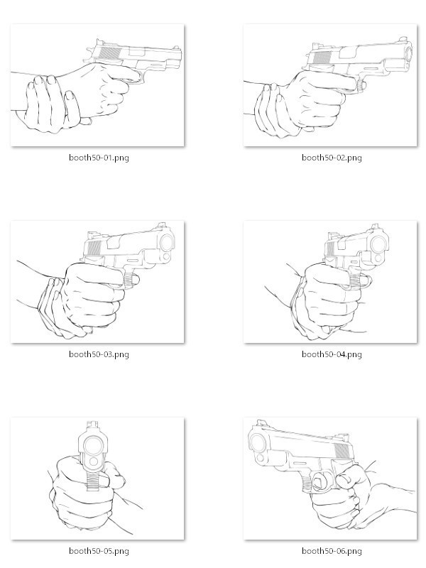 50.様々なアングルからの銃と手【イラスト・漫画用素材】無料サンプルございます