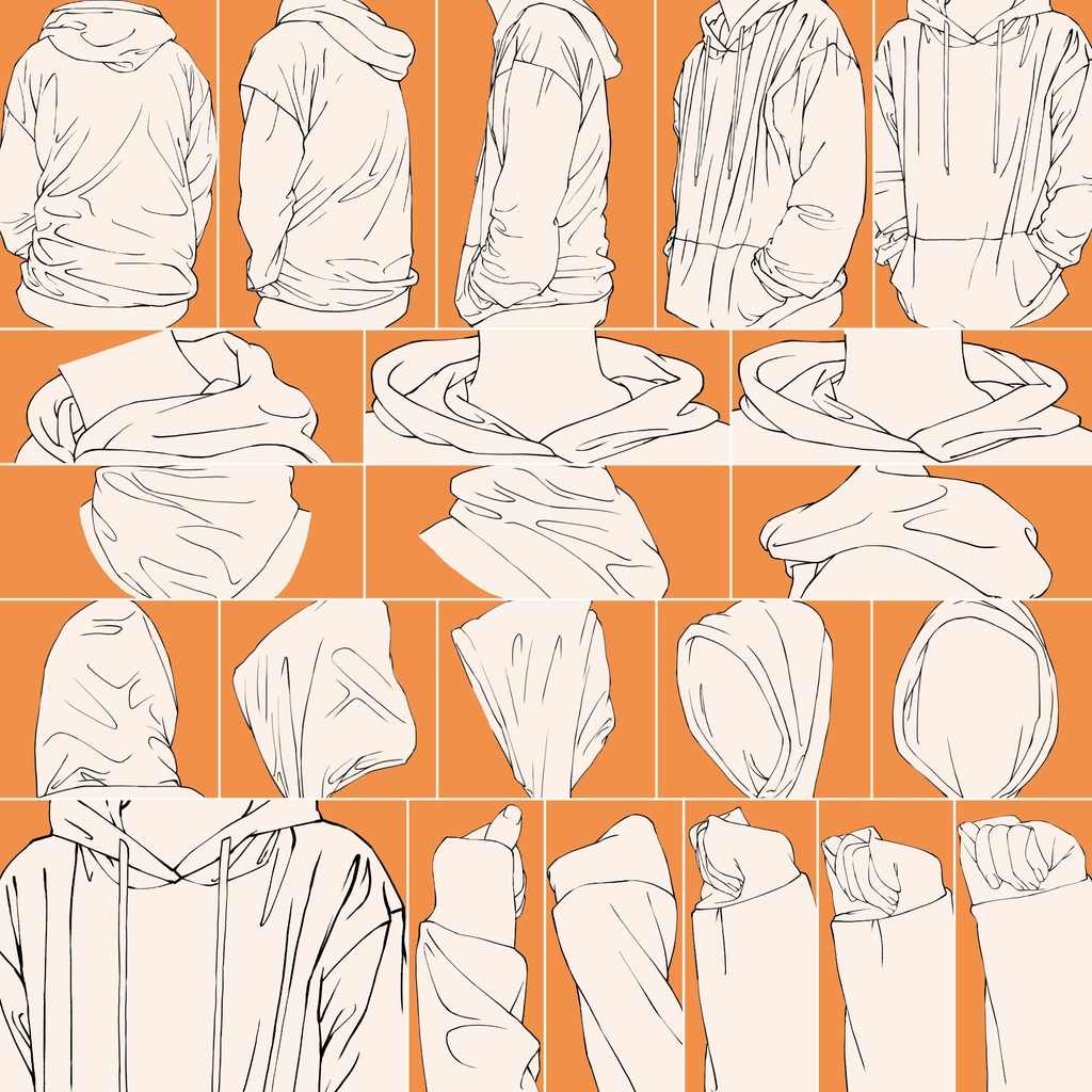 51.様々なアングルからのパーカー・フード【イラスト・漫画用素材】無料サンプルございます