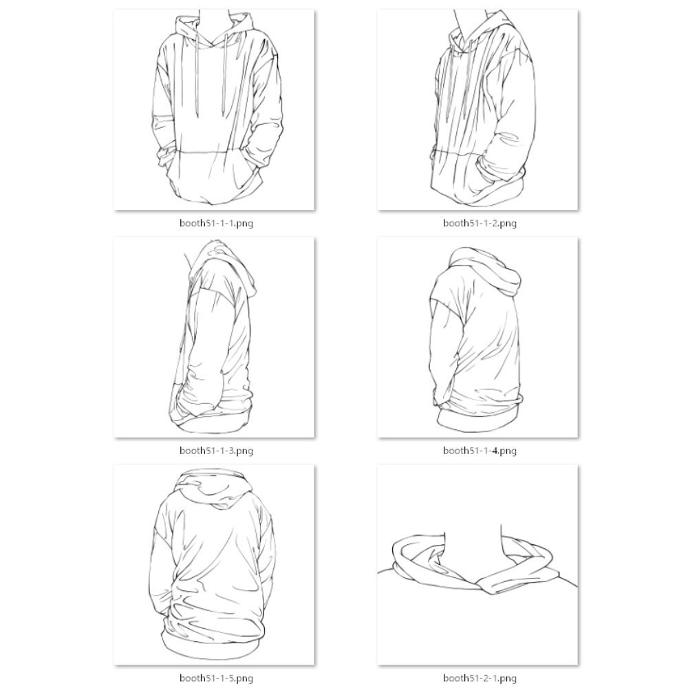 51.様々なアングルからのパーカー・フード【イラスト・漫画用素材】無料サンプルございます