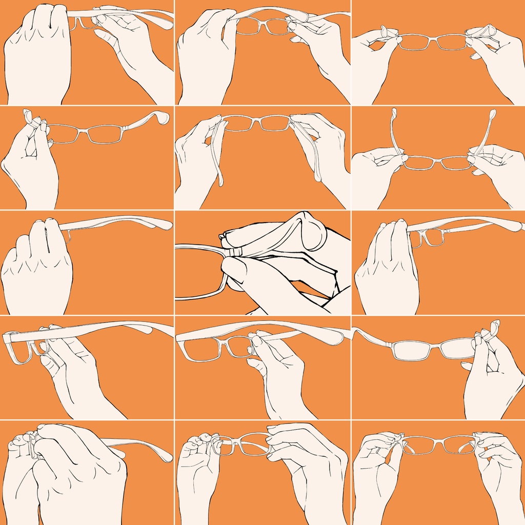 53.様々なアングルからのメガネを持つ、位置を直す手【イラスト・漫画用素材】無料サンプルございます