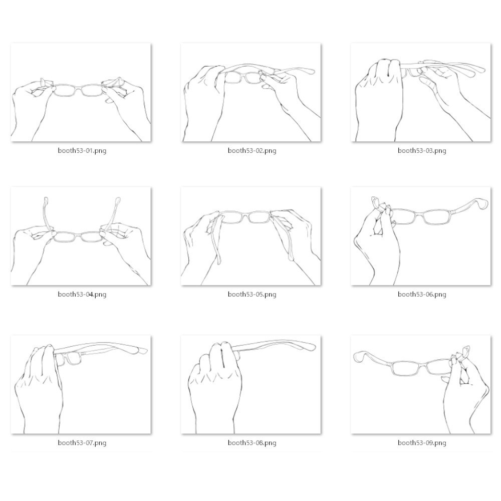53.様々なアングルからのメガネを持つ、位置を直す手【イラスト・漫画用素材】無料サンプルございます