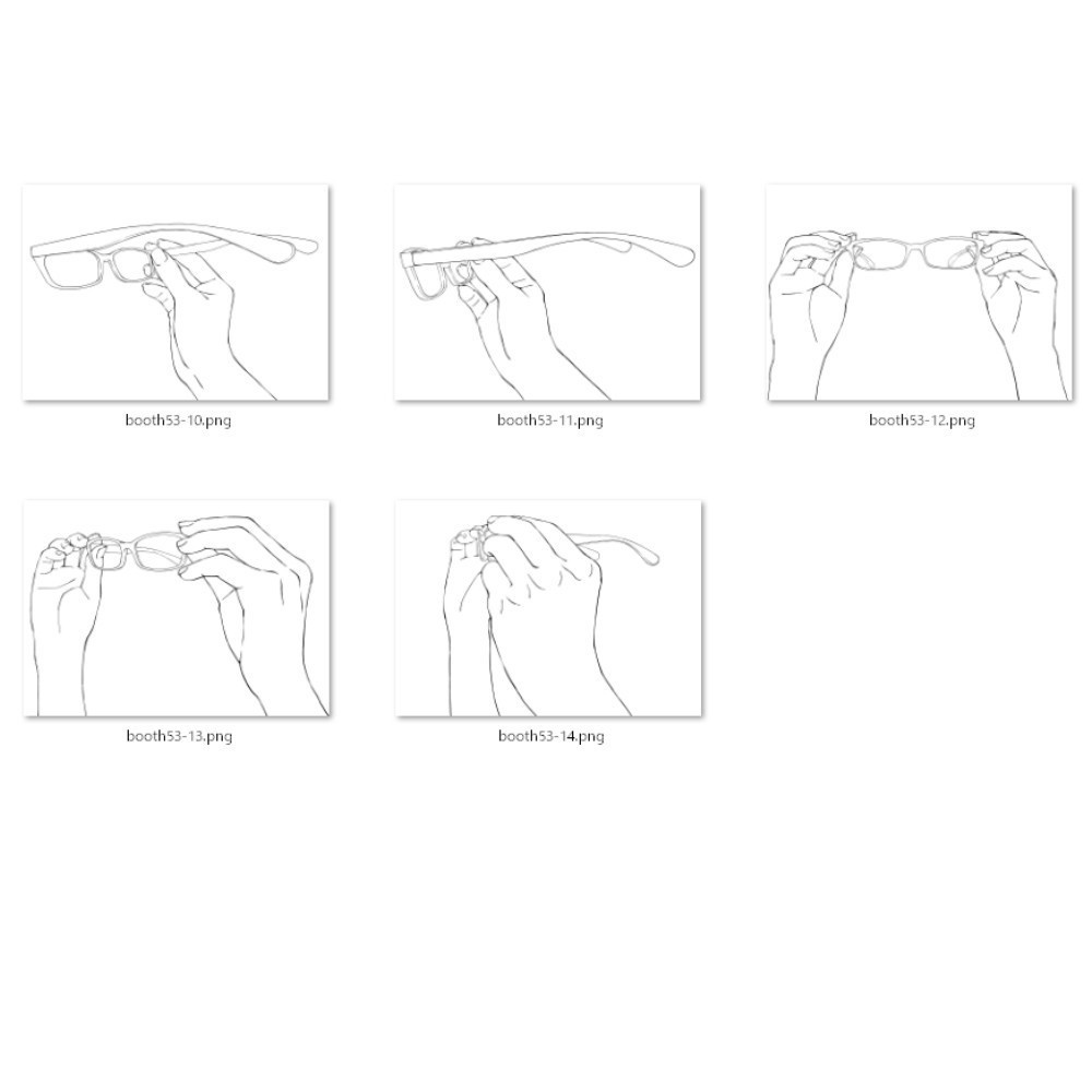 53.様々なアングルからのメガネを持つ、位置を直す手【イラスト・漫画用素材】無料サンプルございます