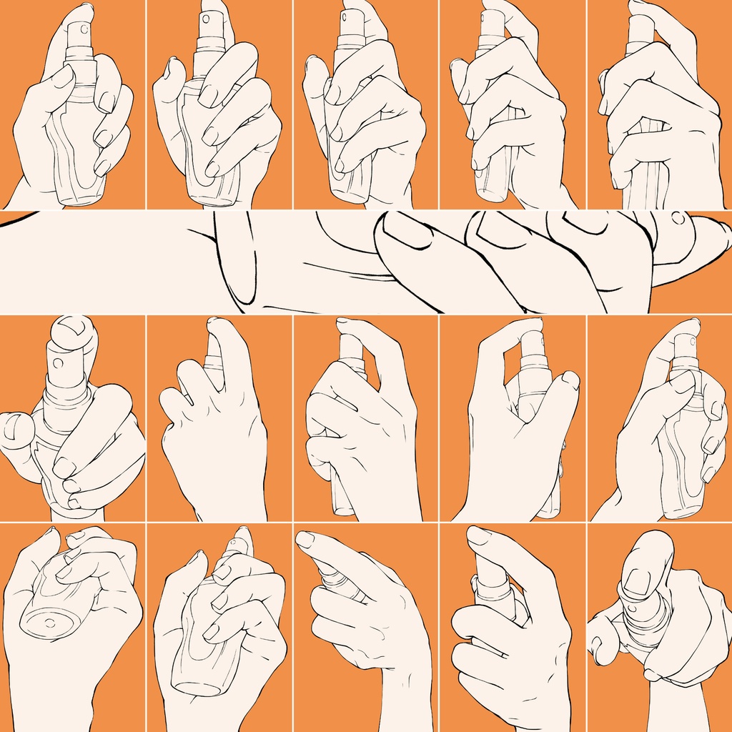 54.様々なアングルからの香水・小さいスプレーを持つ手【イラスト・漫画用素材】無料サンプルございます