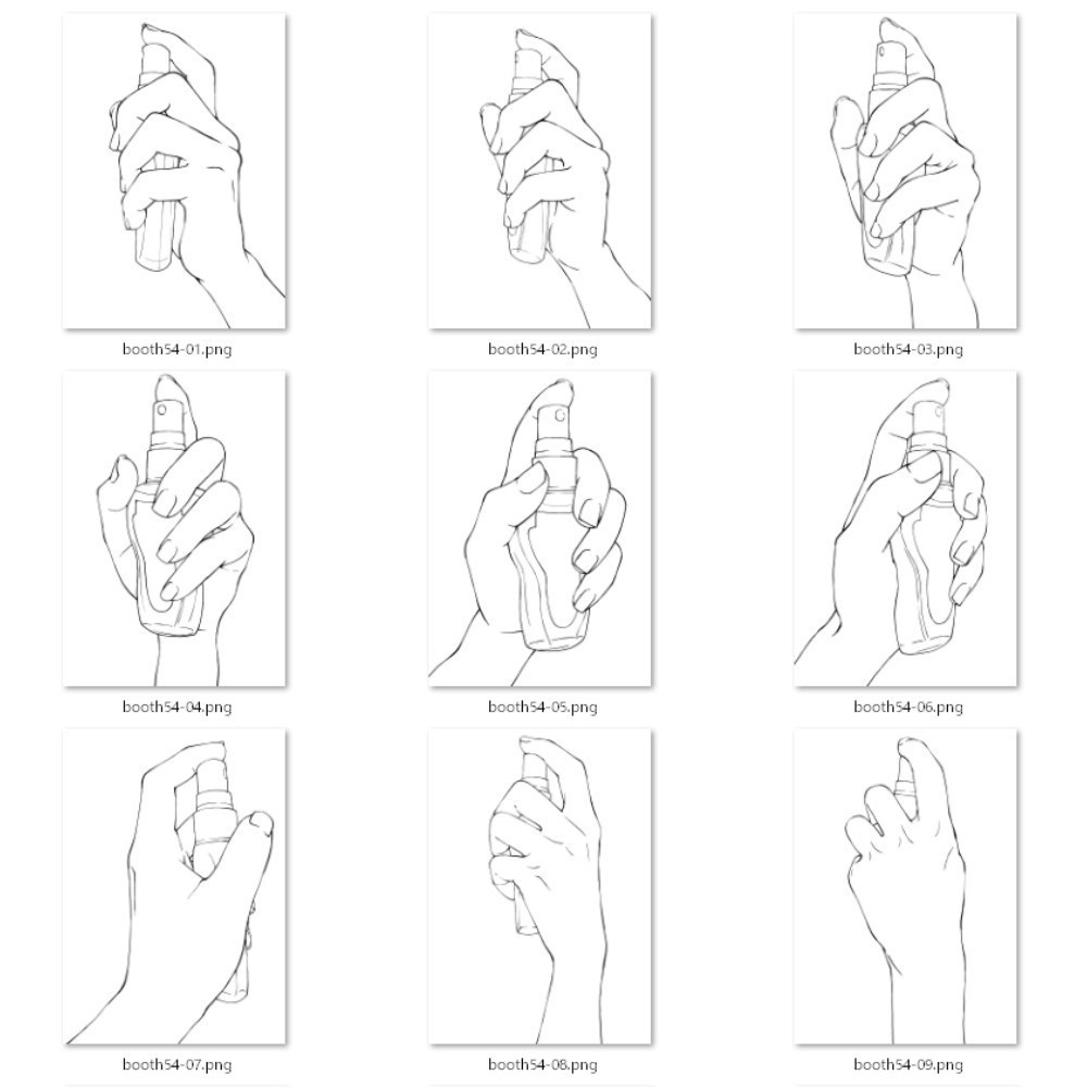 54.様々なアングルからの香水・小さいスプレーを持つ手【イラスト・漫画用素材】無料サンプルございます