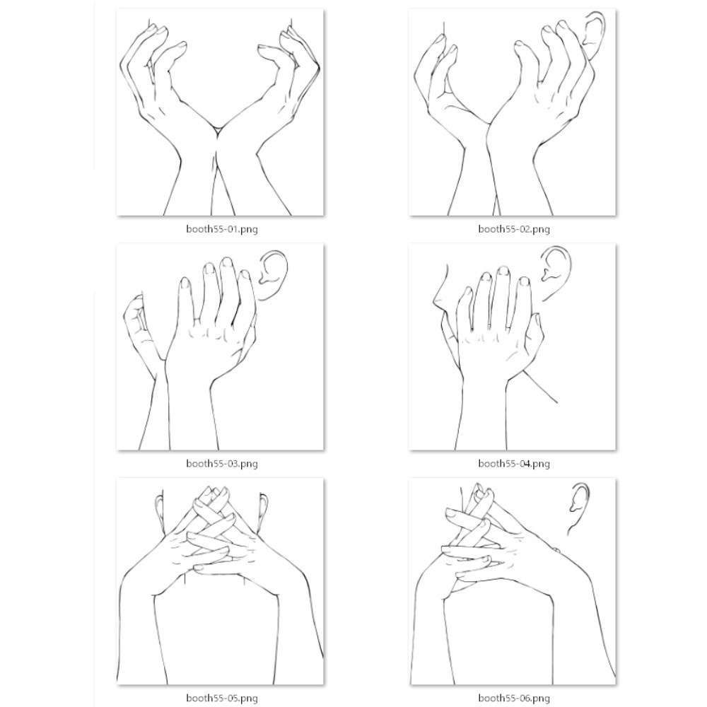55.様々なアングルからの顔と手のポーズ【イラスト・漫画用素材】無料サンプルございます