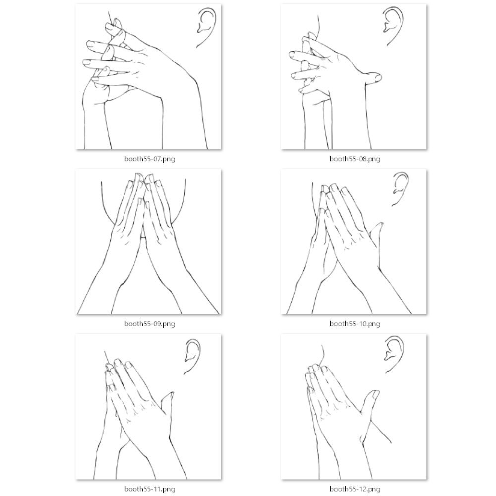 55.様々なアングルからの顔と手のポーズ【イラスト・漫画用素材】無料サンプルございます