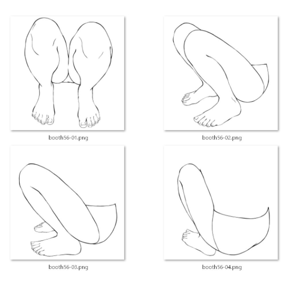 56.様々なアングルからのしゃがんだ足【イラスト・漫画用素材】無料サンプルございます