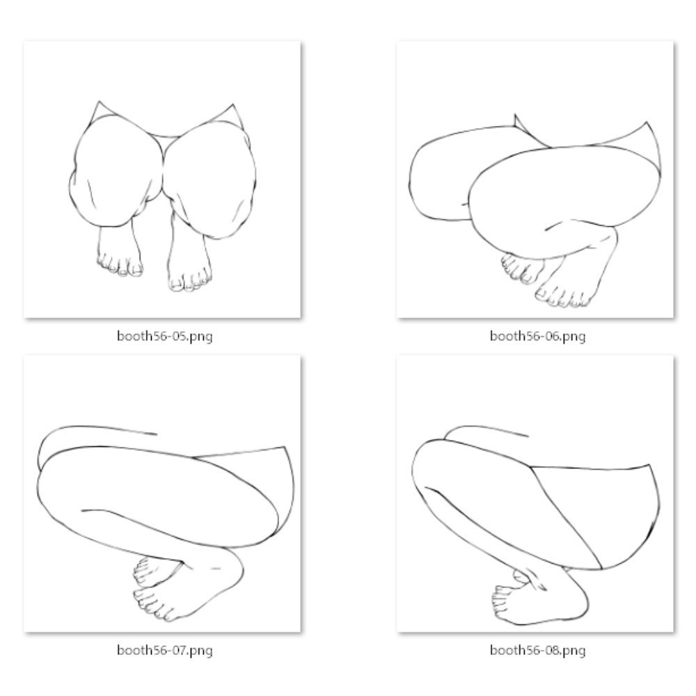 56.様々なアングルからのしゃがんだ足【イラスト・漫画用素材】無料サンプルございます