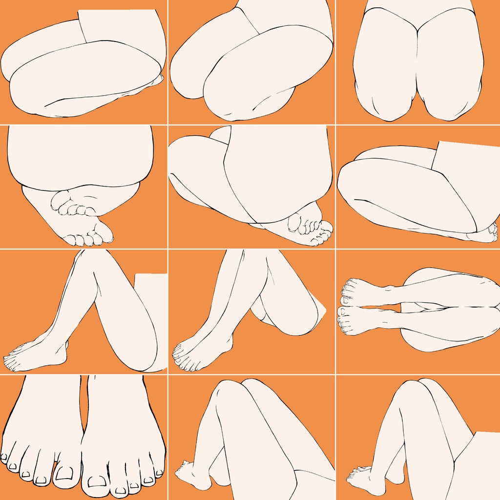 58.様々なアングルからの正座・体育座りをする足【イラスト・漫画用素材】無料サンプルございます