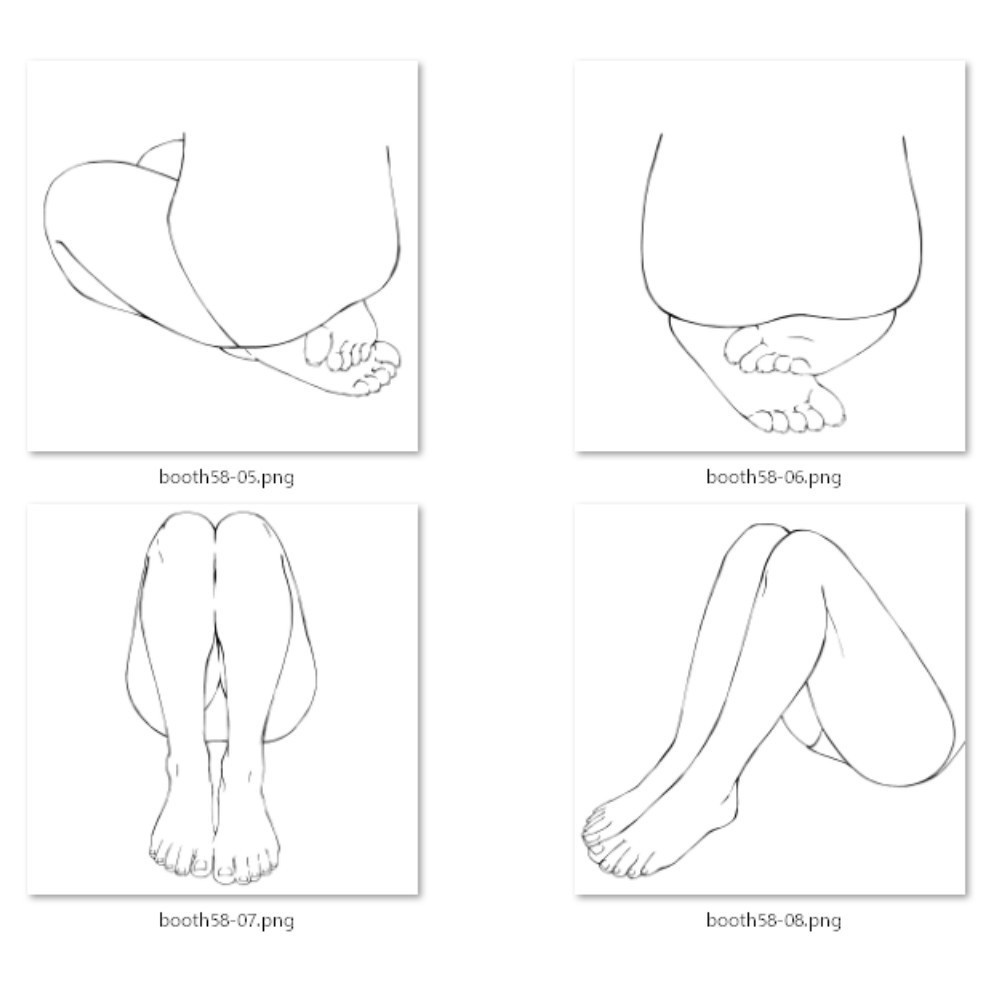 58.様々なアングルからの正座・体育座りをする足【イラスト・漫画用素材】無料サンプルございます