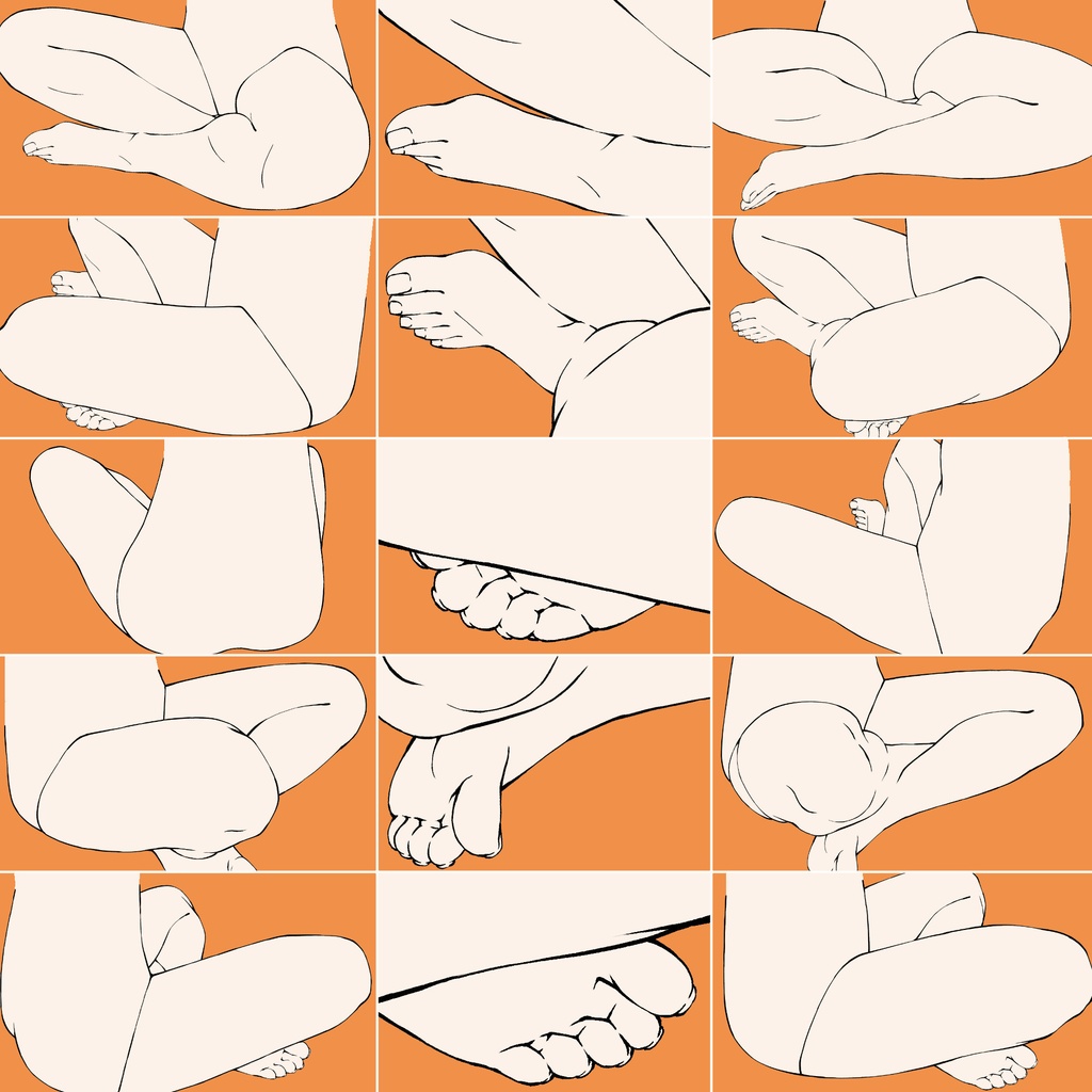 59.様々なアングルからのあぐらをかく足【イラスト・漫画用素材】無料サンプルございます