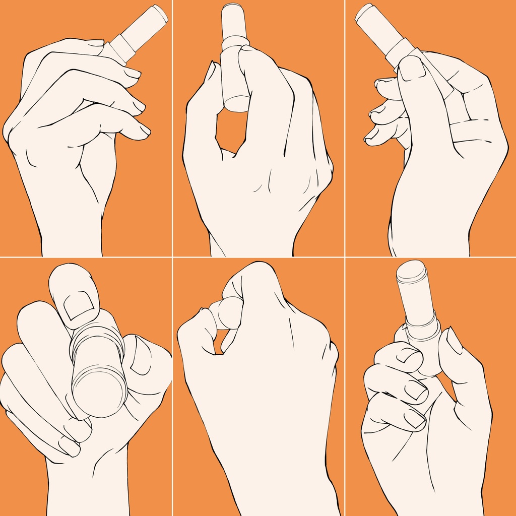 63.【無料フリー素材】様々なアングルからのリップスティック・口紅を持つ手【イラスト・漫画用素材】