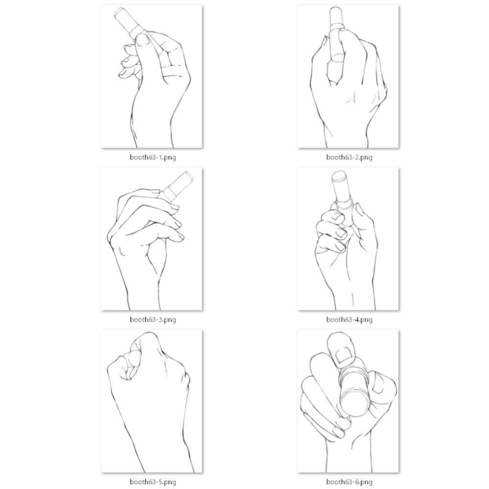 63.【無料フリー素材】様々なアングルからのリップスティック・口紅を持つ手【イラスト・漫画用素材】