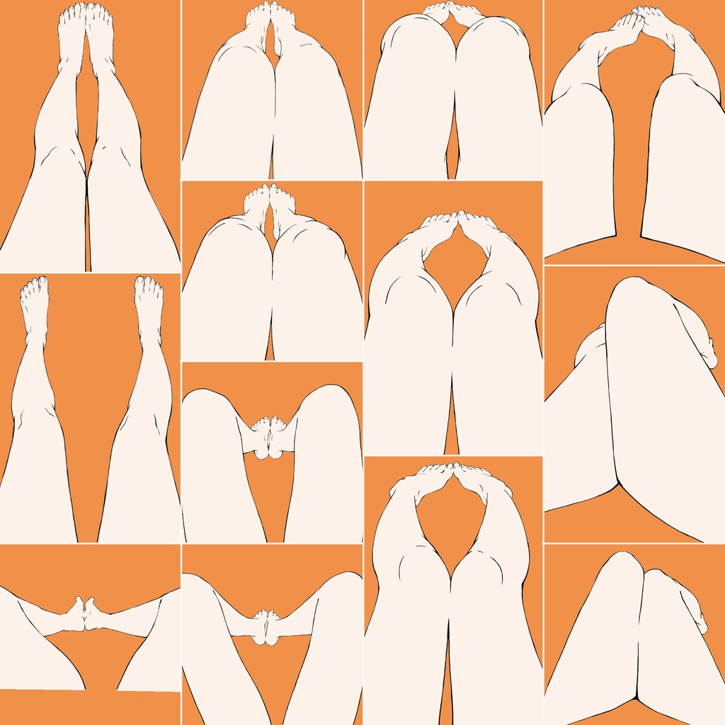 64.様々なパターンの床に座ったときの自分視点からの足【イラスト・漫画用素材】無料サンプルございます