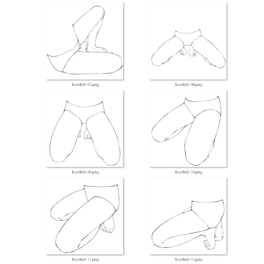 65.様々なアングルからの片膝を立てたあぐら・両ひざをついて座る足【イラスト・漫画用素材】無料サンプルございます