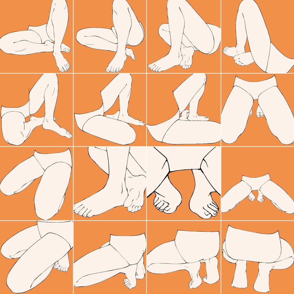 65.様々なアングルからの片膝を立てたあぐら・両ひざをついて座る足【イラスト・漫画用素材】無料サンプルございます