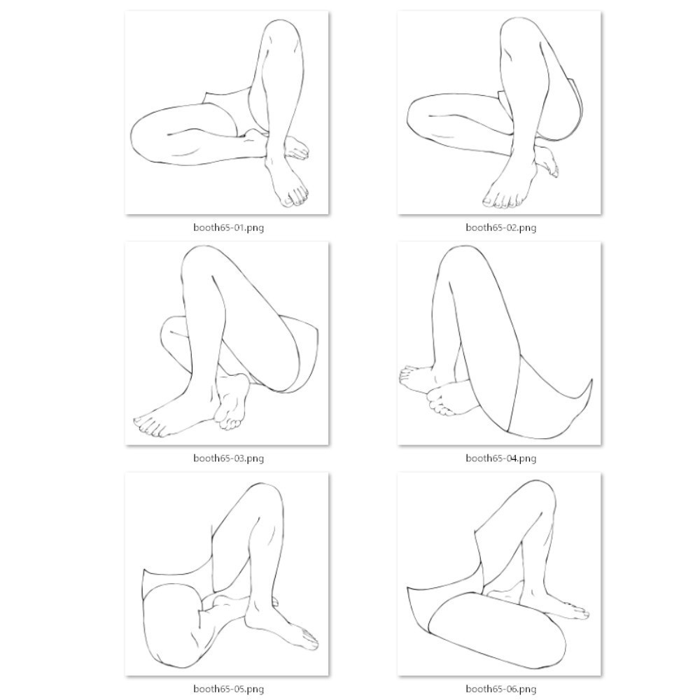 65.様々なアングルからの片膝を立てたあぐら・両ひざをついて座る足【イラスト・漫画用素材】無料サンプルございます