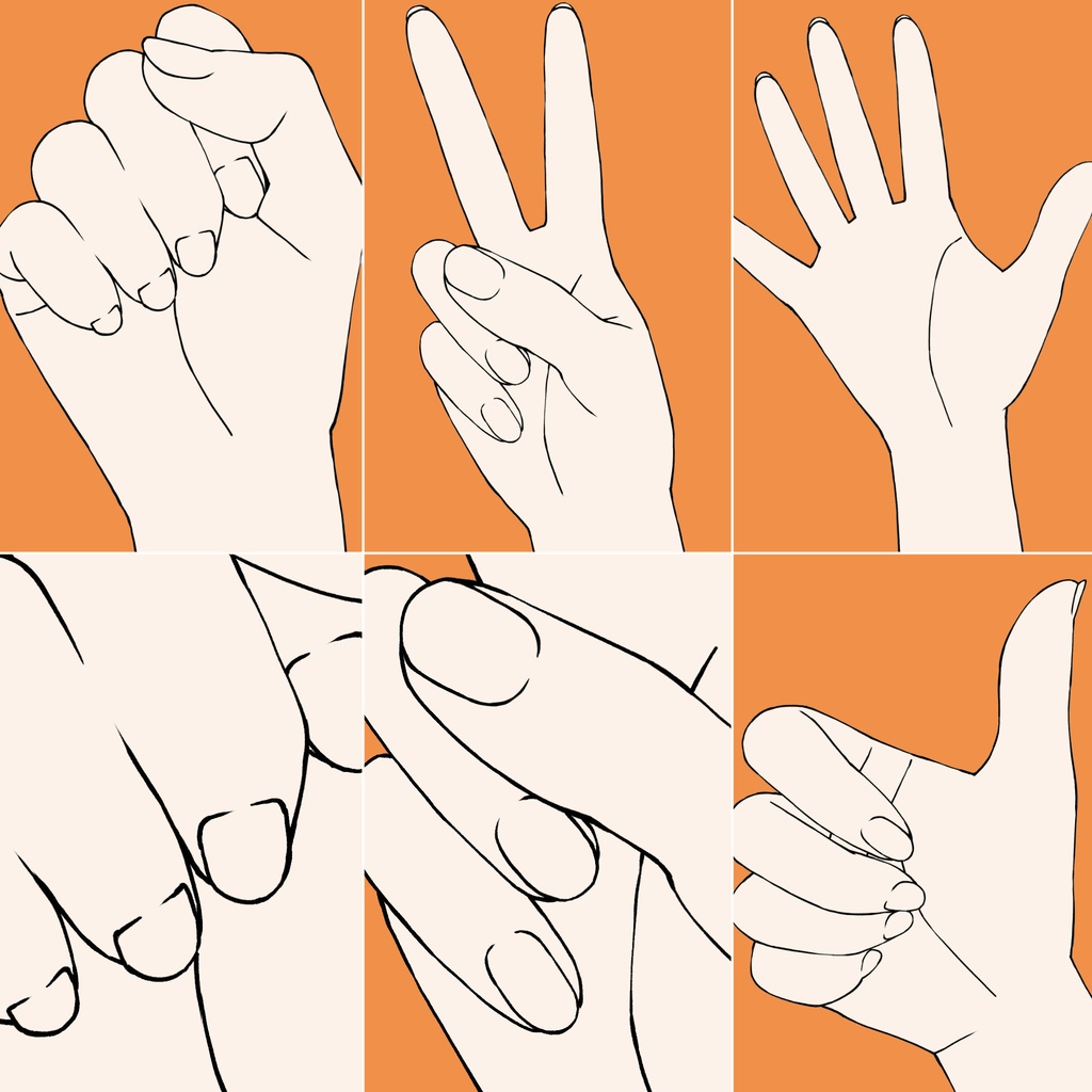 66.【無料フリー素材】様々なパターンの華奢な手【イラスト・漫画用素材】