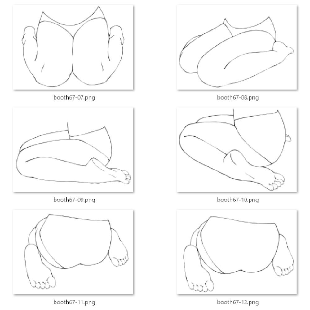 67.様々なアングルからの横座り・ぺたんこ座り【イラスト・漫画用素材】無料サンプルございます