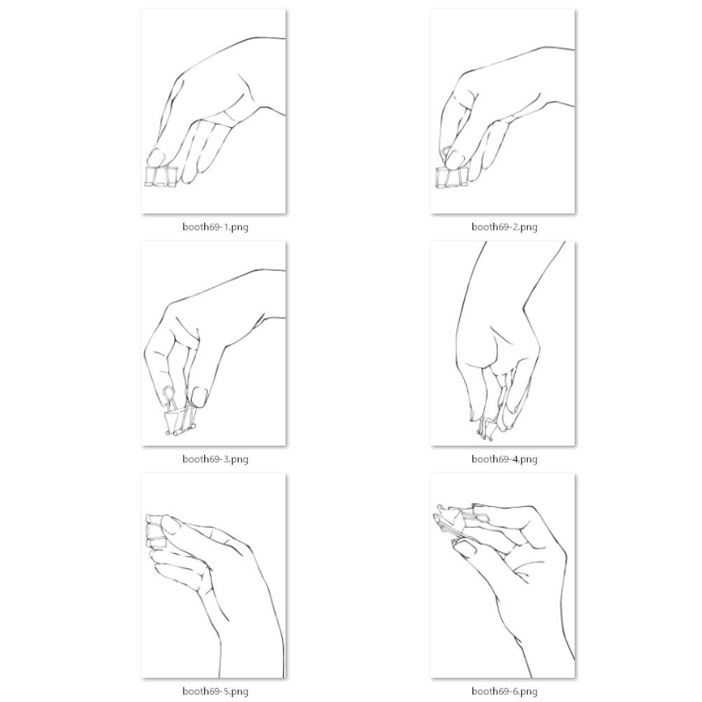 69.【無料フリー素材】様々なアングルからのWクリップを開いた手【イラスト・漫画用素材】