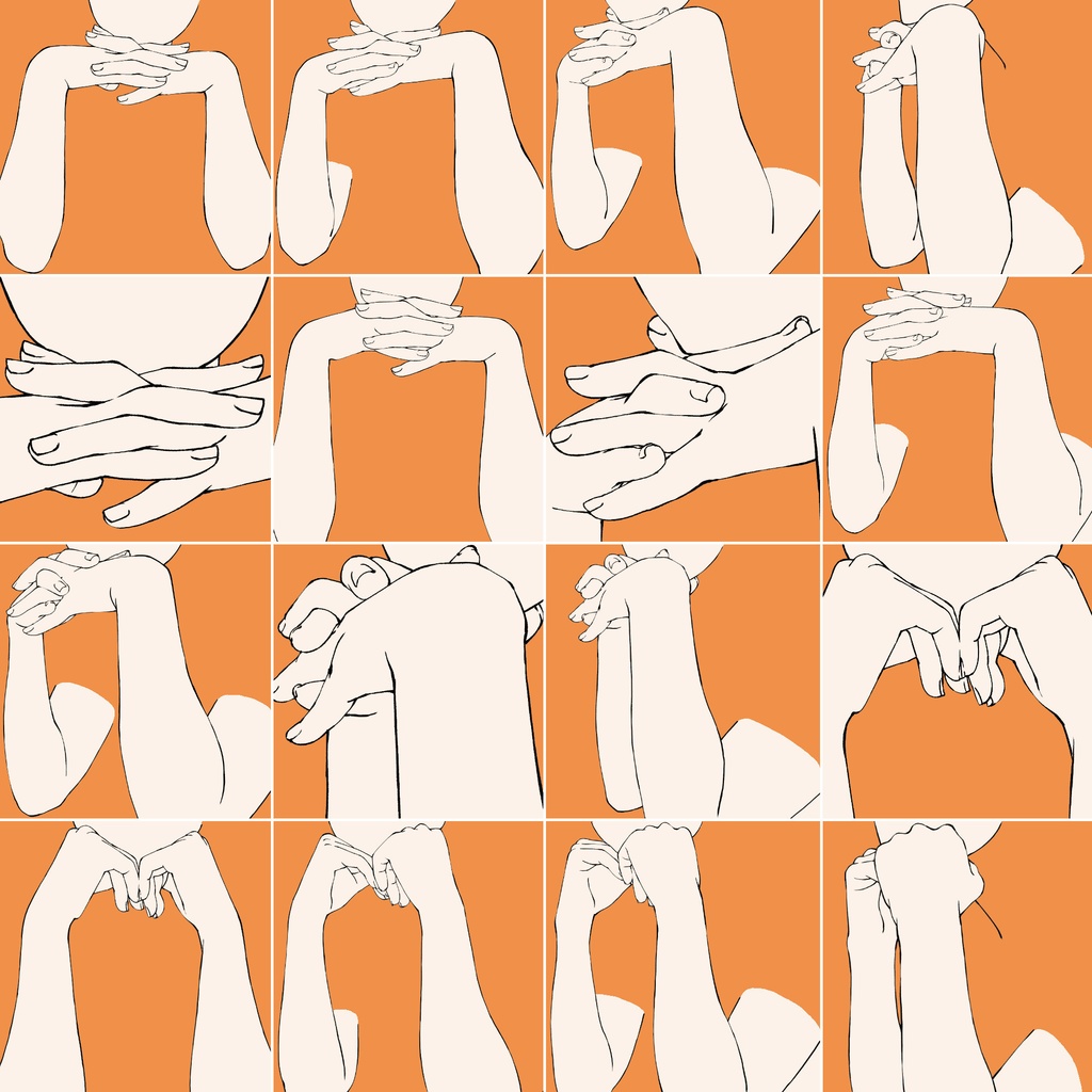 70.様々なアングルからの顔と手のポーズ【イラスト・漫画用素材】無料サンプルございます