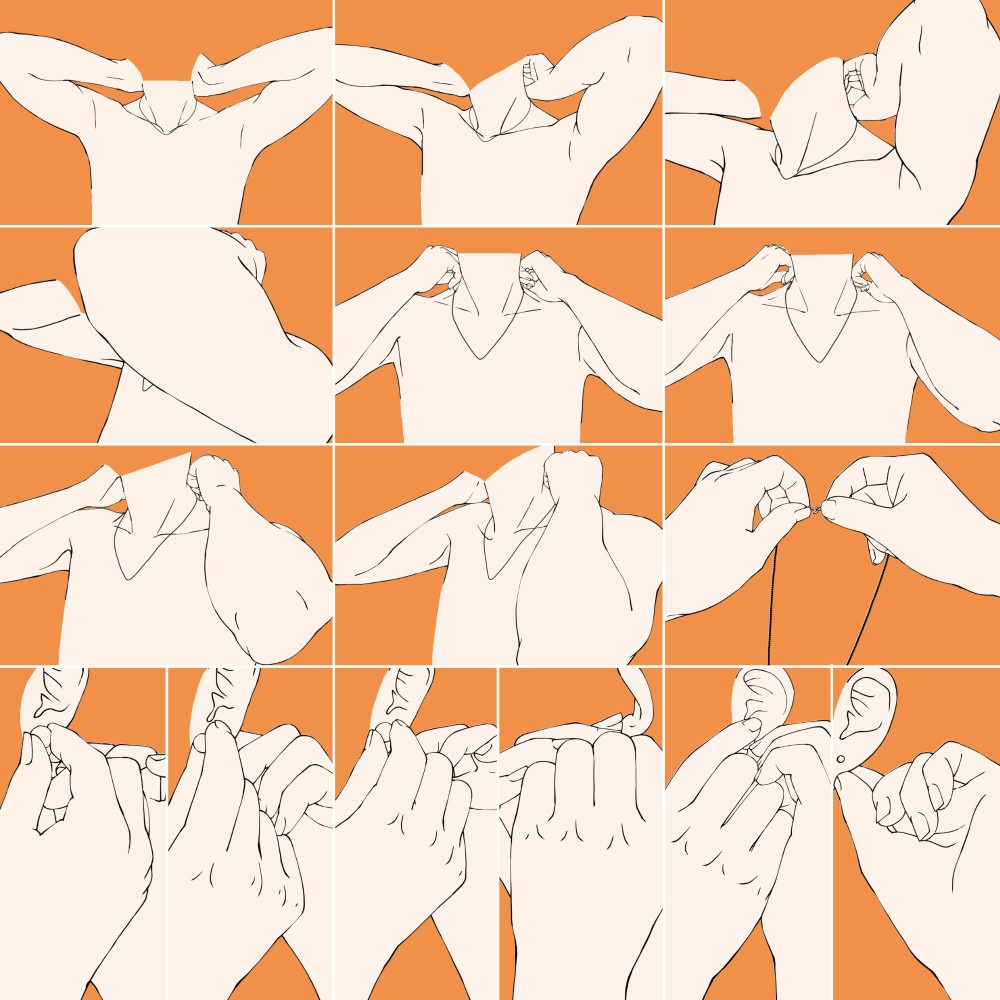 77.様々なアングルからのネックレス・ピアスをする手【イラスト・漫画用素材】無料サンプルございます