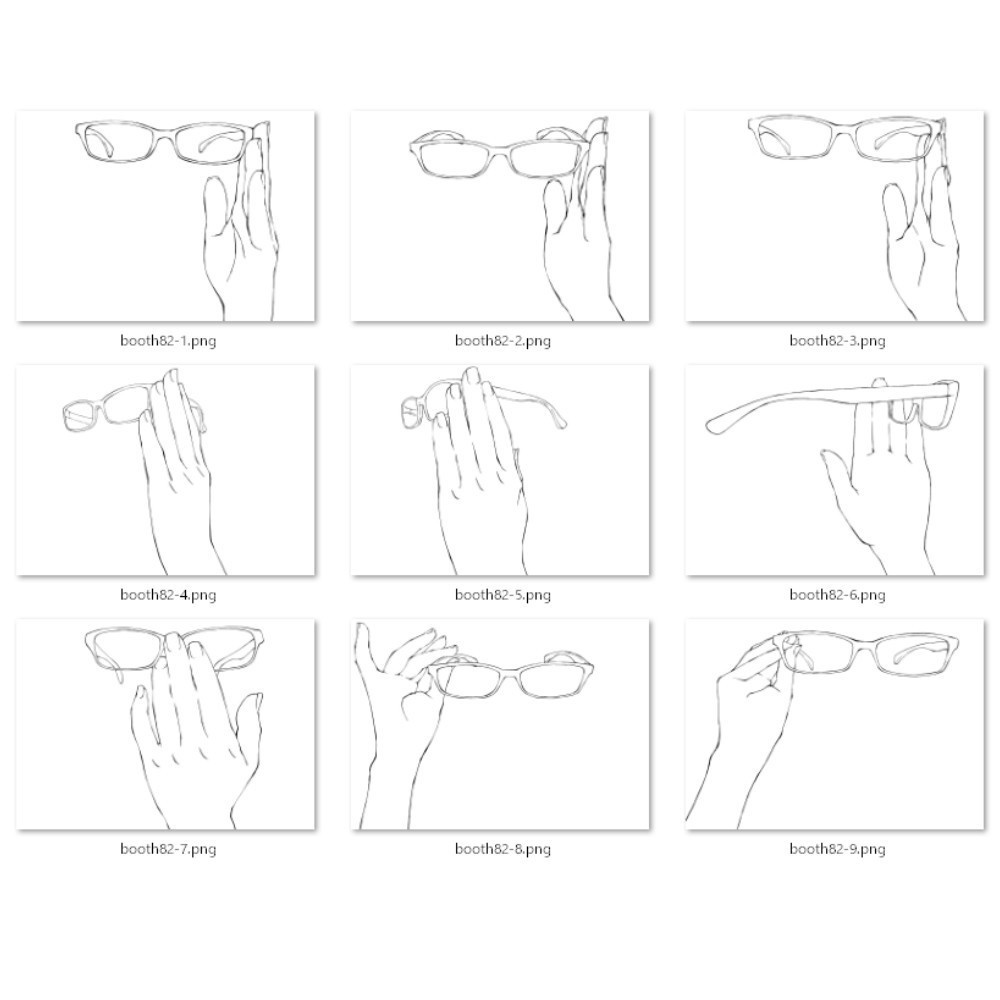 82.様々なアングルからのメガネと手【イラスト・漫画用素材】無料サンプルございます