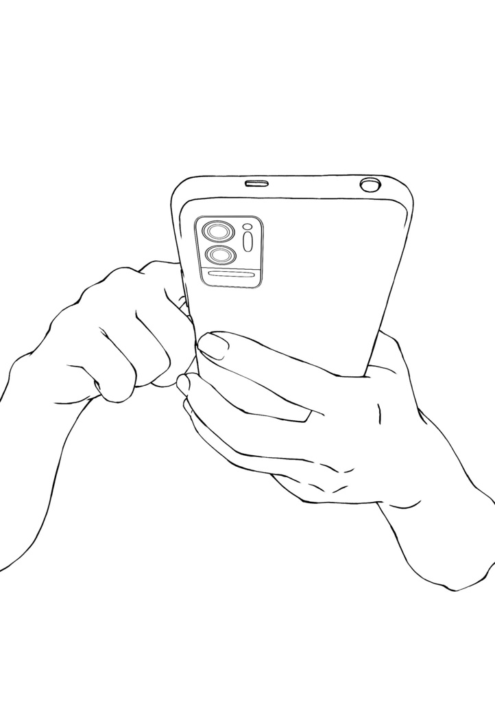 83.左手でスマホを持ち右手で操作する手【イラスト・漫画用素材】無料サンプルございます