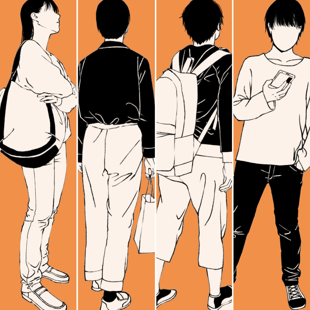 89.【無料フリー素材】街並みの風景に溶け込むモブ4【イラスト・漫画用素材】