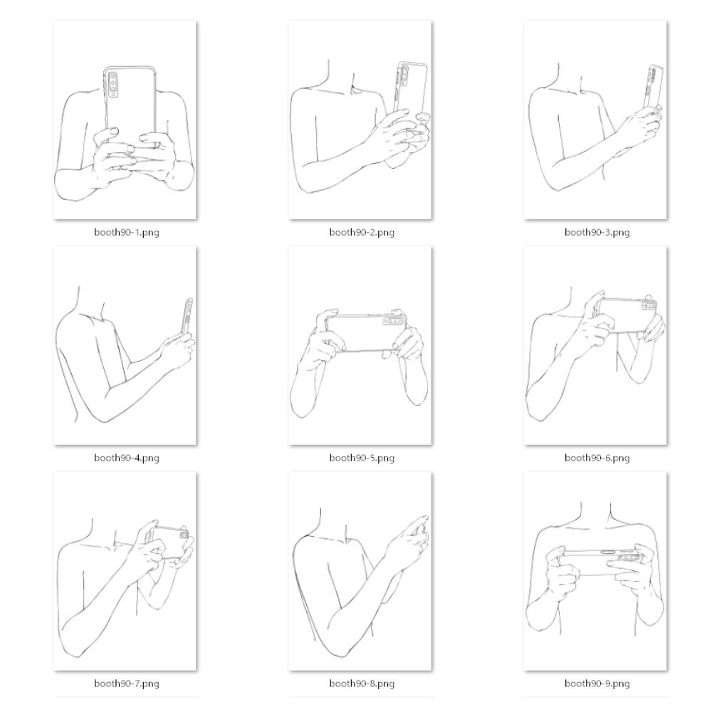 90.スマートフォンで写真を撮る・電話をする・動画を見る【イラスト・漫画用素材】無料サンプルございます