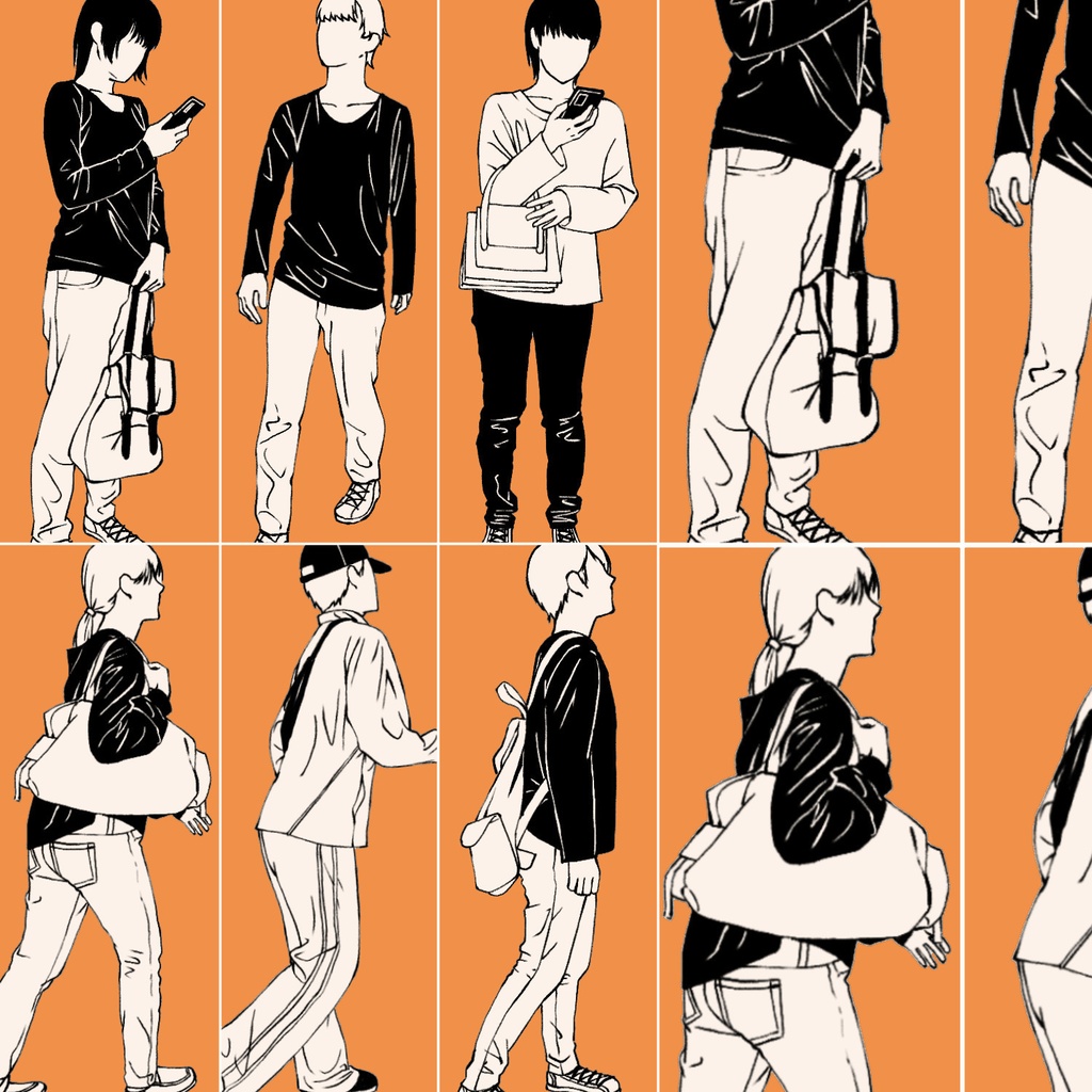 91.【無料・フリー素材】遠景の背景に溶け込むモブ【イラスト・漫画用素材】