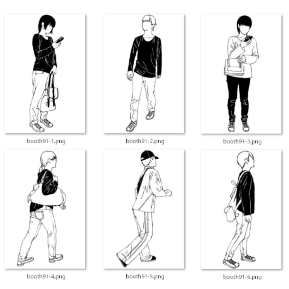 91.【無料・フリー素材】遠景の背景に溶け込むモブ【イラスト・漫画用素材】