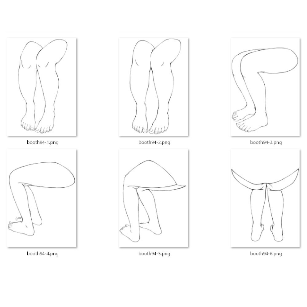 94.【無料・フリー素材】様々なアングルからの座る足【イラスト・漫画用素材】