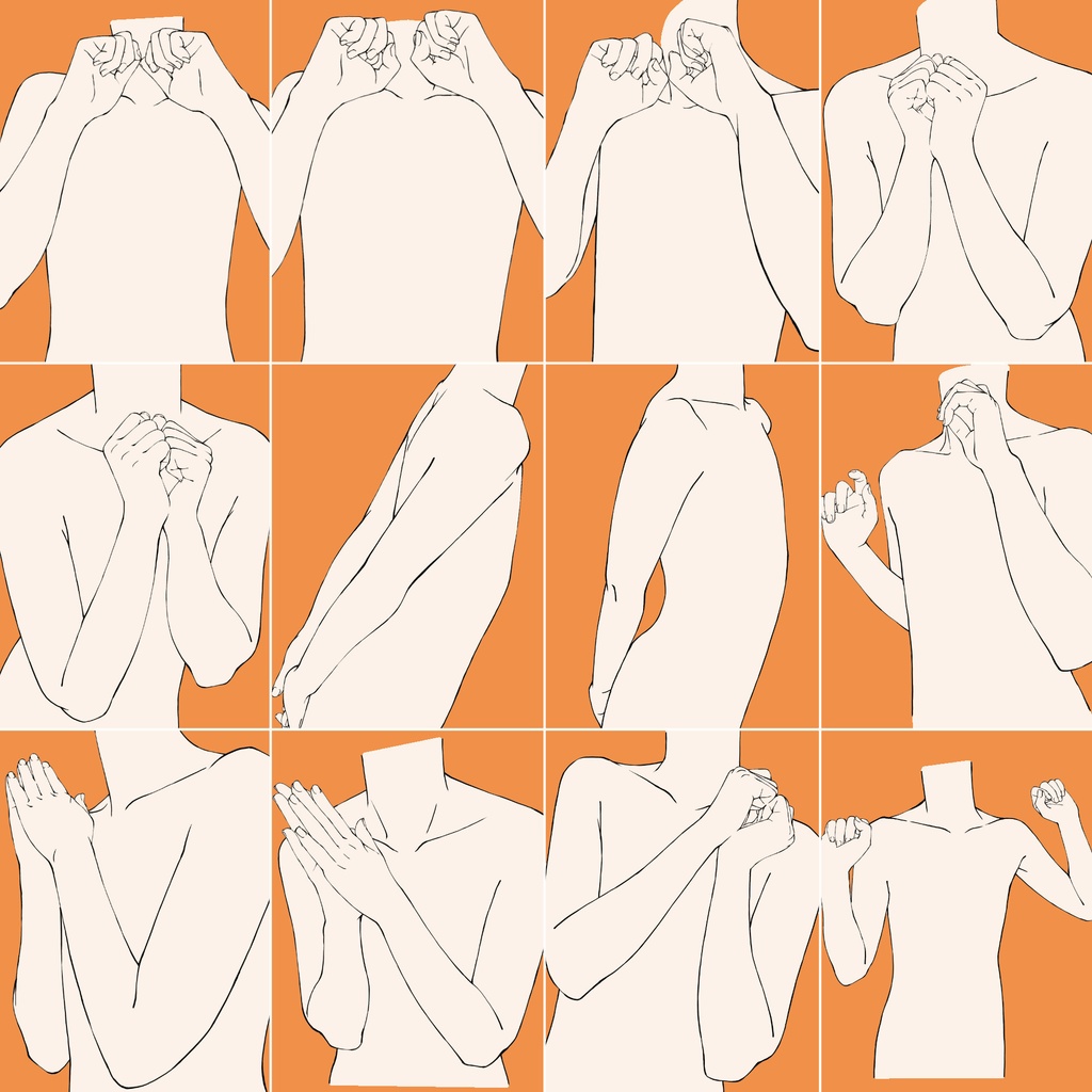 96.様々な上半身のポーズ【イラスト・漫画用素材】無料サンプルございます