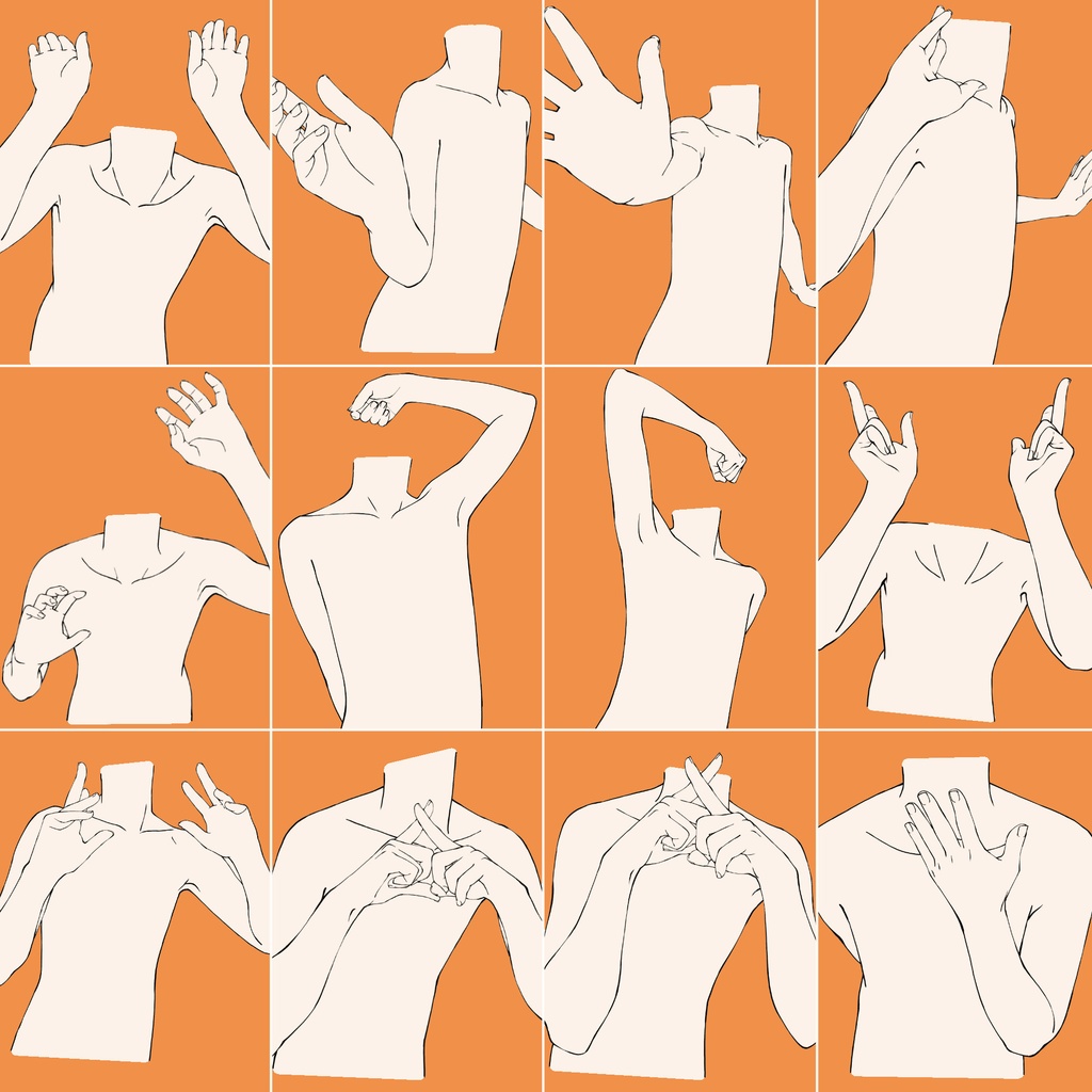 97.様々な上半身のポーズ【イラスト・漫画用素材】無料サンプルございます