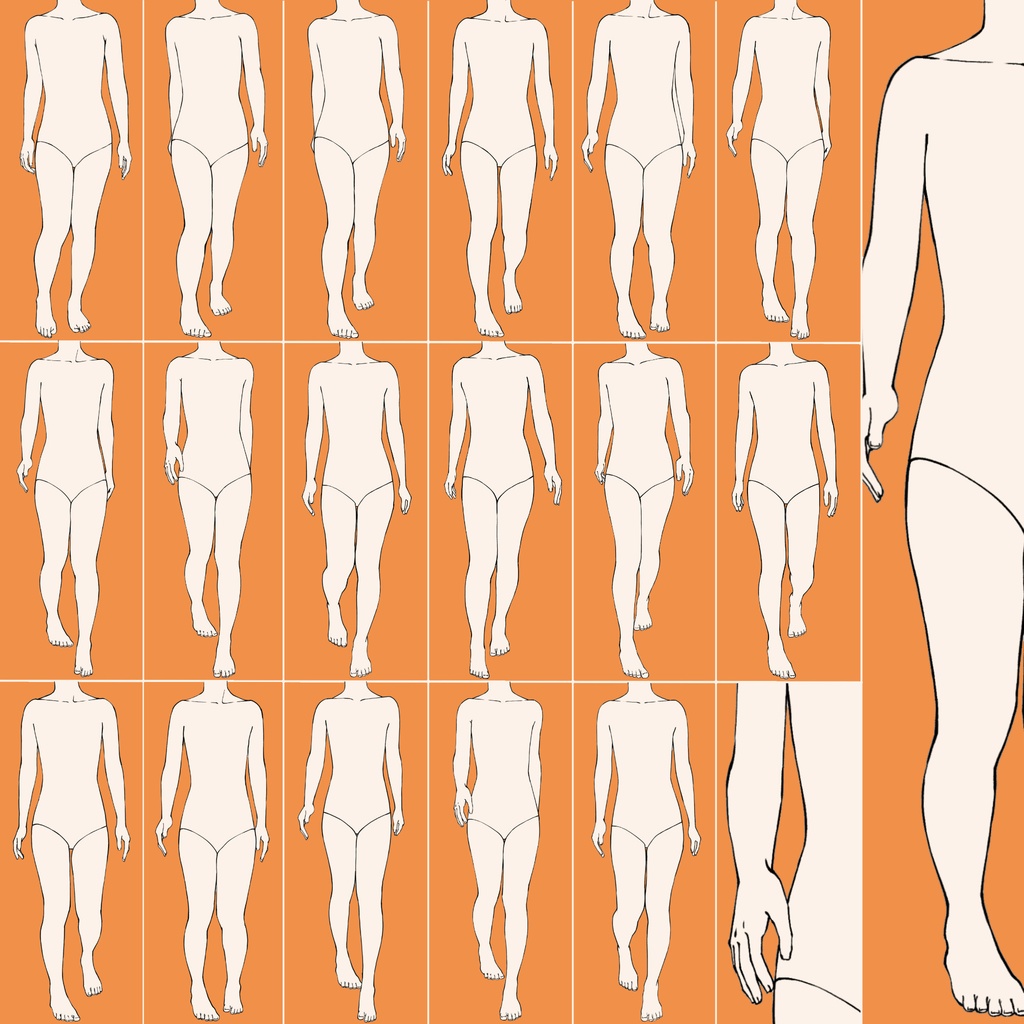 104.歩くモーション【イラスト・漫画用素材】無料サンプルございます