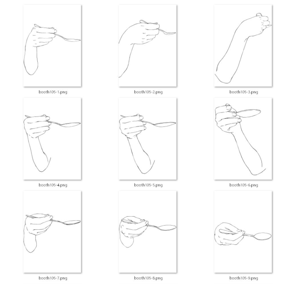 105.様々なアングルからのスプ―ンを持つ手【イラスト・漫画用素材】無料サンプルございます