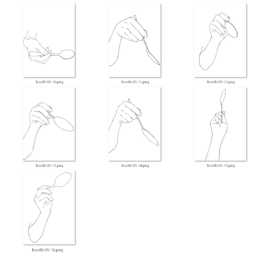 105.様々なアングルからのスプ―ンを持つ手【イラスト・漫画用素材】無料サンプルございます