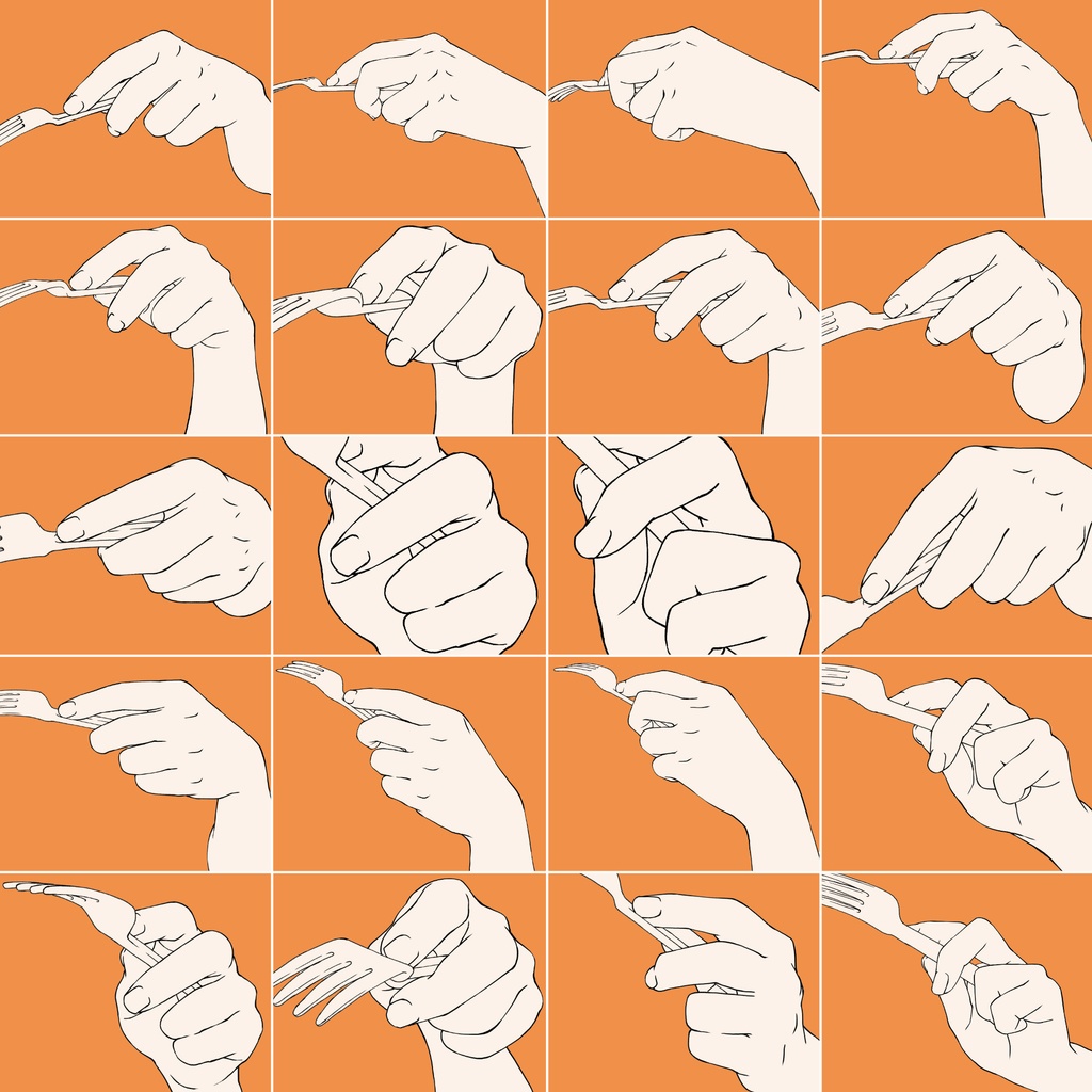 106.様々なアングルからのフォークを持つ手【イラスト・漫画用素材】無料サンプルございます