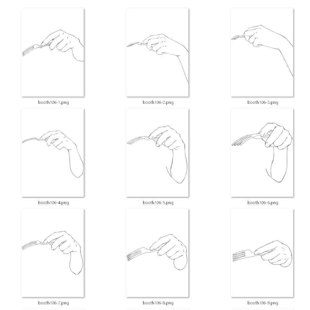 106.様々なアングルからのフォークを持つ手【イラスト・漫画用素材】無料サンプルございます