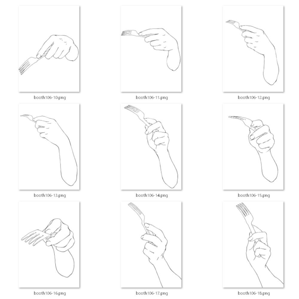 106.様々なアングルからのフォークを持つ手【イラスト・漫画用素材】無料サンプルございます